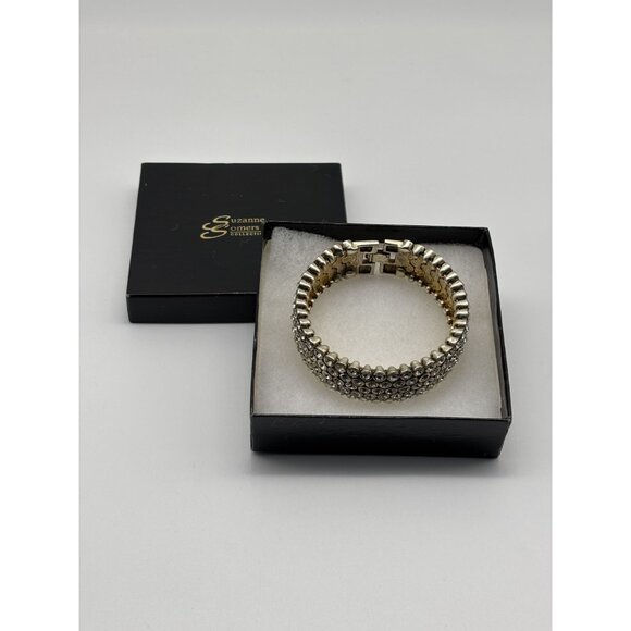Vintage Suzanne Somers Collection Pave Crystal Silver Tone Flex Cuff Bracelet - Picture 2 of 16